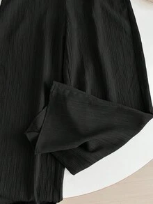 LMoss Teen Girls Textured Fabric Drawstring Elastic Waist Loose Wide Leg Pants - Black - View 6