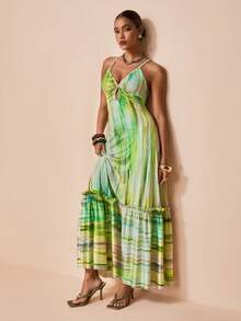 Zivah Women's Pleated Hollow-Out Elegant Cinched Waist Party Maxi Cami Dress - Multicolor - View 8