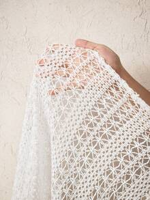 BamGleam Women's Fashionable Sexy Hollow Button Shirt, White Crochet Lace Blouse, Beach, Summer Vacations, Spring Breaks, Wedding Guest, Birthday, Elegant Party Blouse, Carnival Women Look 2026Summer - White - View 10