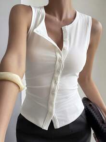 Livesso Damen Figurbetonte Business Lässig Ärmellos T-Shirt, geeignet für Büro, Straße, Pendeln, Frühling/Sommer - Weiss - Übersicht 1