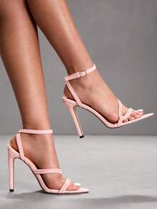 CUCCOO SZL Minimalist Chic Thin Strap Crystal Heel Sandals, Versatile High Heeled Sandals For Outdoor & Streetwear Spring Shoes Spring Break Easter For Christmas Valentine's Day - Aurora Pink - View 4