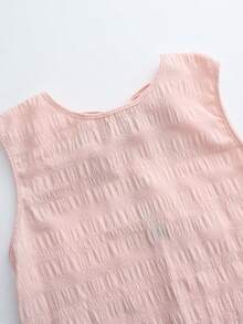 Chiquease Vestido casual de mujer con cuello redondo, volantes en el bajo y espalda descubierta de unicolor - Champán - Ver 3