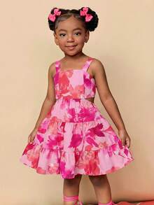 Young Girl Ditsy Floral Backless Hollow Out Camisole Dress - Multicolor - View 7