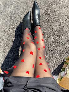 GalTyme Plus Size Heart Applique High Waist Sheer Sexy Pants - Black - View 5