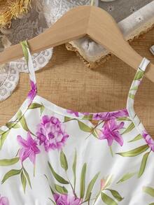 SHEIN 少女碎花荷叶边休闲度假吊带裙 - 彩色 - 查看 4