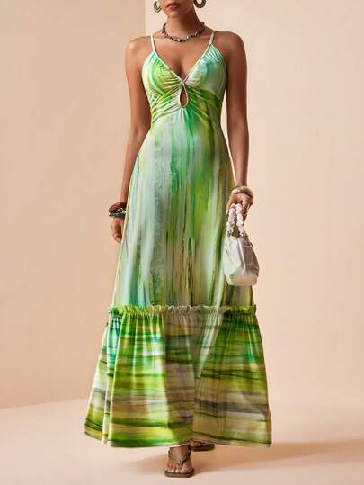 Zivah Elegant, plisserad, urholkad, festklänning med maxi-cami och åtsittande midja för kvinnor