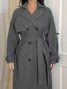 Ronhire Women's Notched Collar Double Breasted Overcoat - Grey - View 5