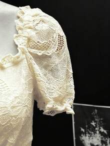 EgrlEra Đầm mini dáng chữ A thắt eo bằng vải ren gợi cảm dành cho nữ - Vàng nhạt - Xem 5