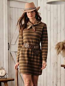Wildy Women's Casual Country Style Vintage Striped Long Sleeve Mini Dress, Basic Everyday Wear For Autumn/Winter - Multicolor - View 5