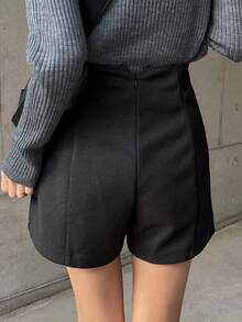 FRIFUL Shorts de verano con cremallera de unicolor para mujer - Gris - Ver 4