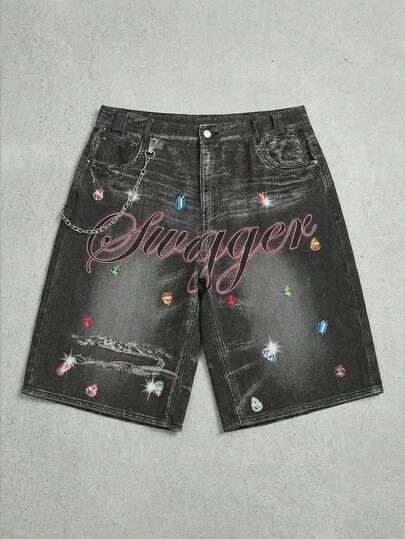 Grunge Punk بنطلون جينز رجالي كاجوال فضفاض واسع الساق، موضة الشارع