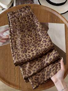 GlowEve CURVE Plus Size Leopard Print Casual Wide Leg Pants - Brown - View 1