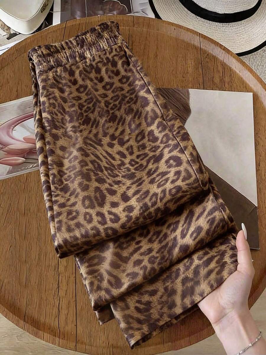 GlowEve CURVE Plus Size Leopard Print Casual Wide Leg Pants - Brown - View 1