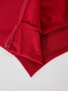 SHEIN 两件套少女灰色碎花连帽拉链开衫，宽松落肩设计，罗纹腰身，搭配同款宽松休闲裤，休闲运动学院风套装，适合户外、室内、运动、聚会、上学、春秋冬三季穿着。 - 酒紅色 - 查看 8