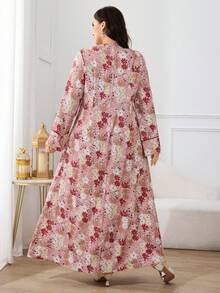 Al Najma Plus Size Women Elegant Floral Print Arabic Style Dress - Black - View 2