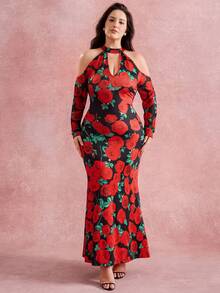 Elenzga Đầm ôm sát cổ yếm thanh lịch cỡ lớn, thoải mái và gợi cảm cho ngày lễ tình nhân, Giáng sinh, tiệc năm mới - Nhiều màu - Xem 6