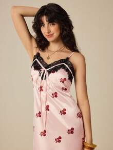 Felipe Marques Vestido de camisón con escote hombros descubiertos y encaje floral sexy para mujer, informal para vacaciones, fiestas, otoño/invierno/primavera - Rosa - Ver 5
