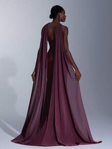 Elitara 优雅莲藕粉色不对称手工3D贴花串珠不对称下摆鱼尾连衣裙（可拆卸亮片吊坠），适合约会、度假、单身派对、婚礼、正式晚宴等场合。 - 酒紅色 - 查看 4