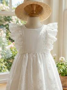 Souflis Souflis New French Style Baby Girls' Spring/Summer White Lace Trim Sleeveless Dress, Minimalist Design, Suitable For Festivals, Elegant Outings, And Cozy Home Moments Baby Girl Summer Dress Apricot Baby Girl Dress Baby Girl White Dress - White - View 8