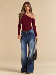 SHEIN BAE Body asimétrico negro con recortes y espalda descubierta, sexy para mujer, primavera/verano - Burdeos - Ver 5