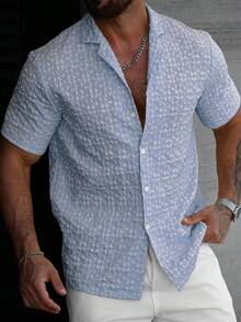 Manfinity Homme Men Daily Casual Short Sleeve Textured Shirt - Blue - View 5