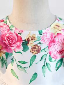 SHEIN 女婴优雅花卉图案蝴蝶结连衣裙 - 白色 - 查看 5