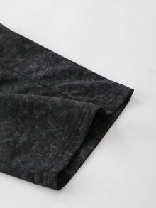 ROMWE MEN Essentials 男士做旧宽松短袖T恤，复古街头风 - 黑色 - 查看 4