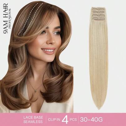 9AM Hair 接发 4 件装，含 8 个接发夹 直发夹接发 100% 真人发色 P27/613# 金色挑染浅金色 12-18 英寸双纬隐形接发 雷米天然真人发 适合女性女孩日常全头使用 接发 运动 度假 旅行 节日 舞会 户外 角色扮演 校园 学校 海滩 婚礼 露营 假日装扮 夏季装扮 度假氛围 魅力 优雅休闲 Y2K 时尚风格 SS25 关键词