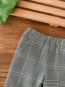 Pantalones casuales y versátiles de cuadros grises con cintura elástica para bebé niña recién nacida, estilo escolar - Gris - Ver 3