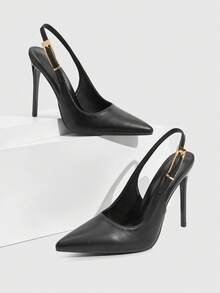 CUCCOO SZL Women's Pointed Toe Stiletto High Heel Black Fashion Sexy Evening Party Pumps With Ankle Strap Valentine's Day - Black PU - View 2