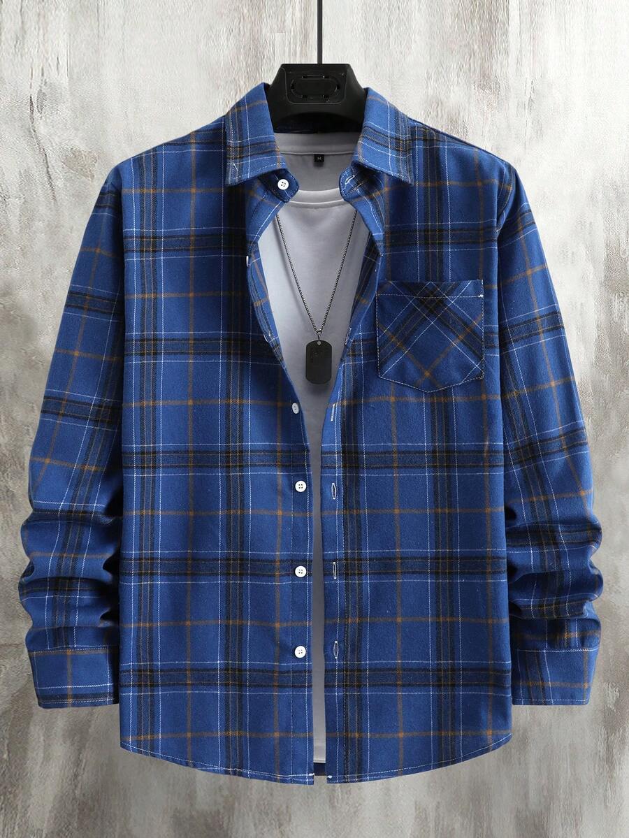 Manfinity Homme Áo sơ mi nam dài tay kẻ caro cài một hàng khuy, kiểu dáng thường ngày/công sở, áo sơ mi nam vải flannel xanh dương, áo sơ mi kẻ caro xanh dương thiết kế độc đáo, phù hợp cho phong cách cổ điển, thường ngày, cuối tuần, hoạt động ngoài trời, du lịch, môi trường làm việc thoải mái hoặc các dịp bán trang trọng, quà tặng cho bạn trai/chồng, quà kỷ niệm/sinh nhật, tiệc tùng, kỳ nghỉ hè, trang phục đi biển, đám cưới kiểu Hawaii, mùa xuân đến hè. - Nhiều màu - Xem 1