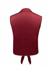 EMERY ROSE Women's Solid Color Casual Sexy Commuter Tie-Up Sleeveless Blouse Golf Pastal Summer - Burgundy - View 2