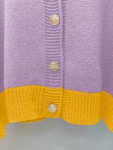 Lyxana 女士撞色设计休闲时尚针织毛衣，冬季 - 紫色 - 查看 6