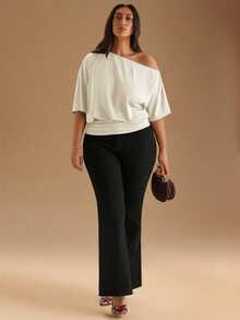 SHEIN BAE Black Casual Slash Shoulder Asymmetrical T-Shirt, Versatile For Daily Wear, Dating, Afternoon Tea, Hanging Out With Friends, All-Matching Occasions, Going Out Tops - Apricot - View 5