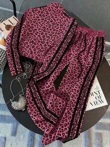 Resyla Plus Size Fitted Stand Collar Raglan Sleeve Cardigan + Slant Pocket Straight Leg Pants - Multicolor - View 2