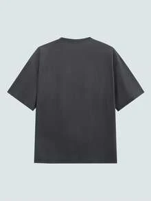 Modcrash 男士字母印花落肩T恤，春夏复古美式风格，男女皆宜的夏季上衣，适合日常穿着，宽松版型，夏季度假穿搭 - 深灰色 - 查看 2