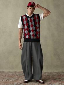 SWAVVY Men's Solid Color Front Seam Casual Loose Fit Pants Men Wide Leg Pants Oversized Pants Wide Leg Pants Grey Pants Loose Pants - Grey - View 7