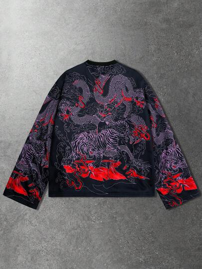 Maglietta a maniche lunghe con stampa da uomo, adatta per l'uso quotidiano in autunno/inverno