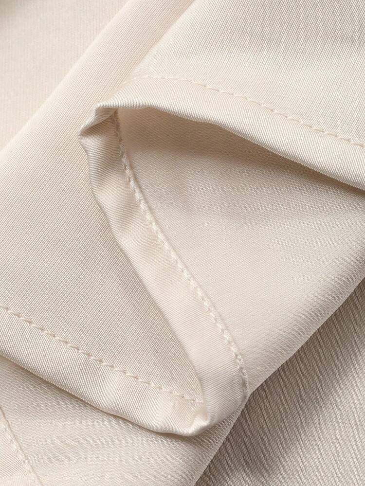 Women's Elegant Solid Color Stand Collar Puff Sleeve Tie Waist Blouse, Spring/Summer