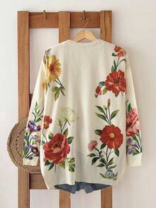 GlowEve Women's Floral Print V-Neck Button Front Long Sleeve Cardigan