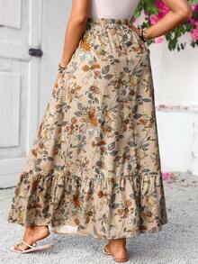 SHEIN Maternity Floral Print Elegant A-Line Skirt, Summer Holiday Outfits , Summer Outfits - Brown - View 2