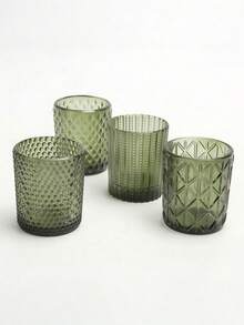 4PCS Green Votive Candle Holders, Assorted Tea Light Candle Holder Glass For Wedding Table Decor, Green Candle Holders For Table Centerpieces, Birthday, Christmas, And Tea Party Decorations - Multicolor - View 7