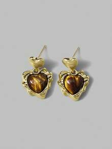 Ontre 1 PASANG ANTING GANTUNG GEOMETRIS WARNA MERAH MAROON - Coklat - View 3