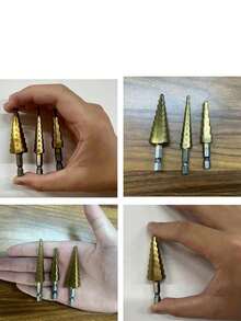 Bộ 3 mũi khoan bậc bằng thép tốc độ cao phủ titan, mũi khoan hình tháp dùng cho gỗ và kim loại hiệu quả cao - Bền bỉ, vát cạnh mịn, không có bavia, không dễ bị gỉ, dễ lắp đặt, nâng cao hiệu quả. - Nhiều màu - Xem 9