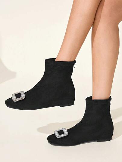 CUCCOO CHICEST Women's Fashionable Versatile Commuting Rhinestone Decorated Ankle Boots Valentine's Day