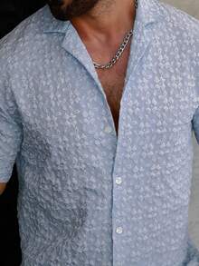 Manfinity Homme Men Daily Casual Short Sleeve Textured Shirt - Blue - View 6