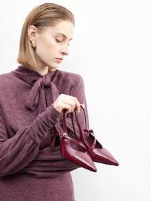 CUCCOO BIZCHIC 酒红色尖头细高跟露跟女式派对高跟鞋，后跟系带镂空设计，简约优雅性感，适合派对和宴会。 - 酒紅色 - 查看 5