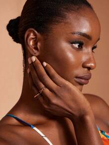 JIAN LASALA 2pcs Minimalist Fashionable Elegant Everyday Versatile Luxurious Alloy Ring Set - Brown - View 4