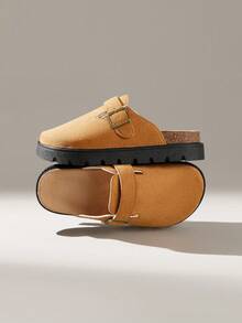 Solecia Women's Buckle Design Casual Thick Sole Mule Slippers - Camel - View 6