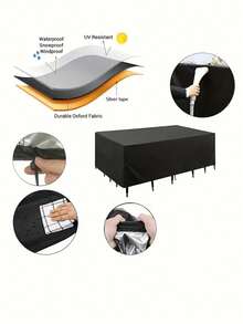 1 pieza Cubierta para muebles de exterior a prueba de agua, lluvia, nieve y viento, resistente a los rayos UV, de tela Oxford para jardín, césped y patio, color negro, con bolsa, organizador y almacenamiento - Negro - Ver 5